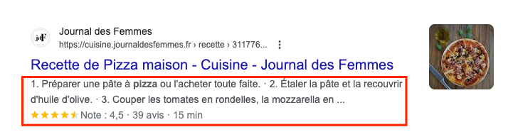 Exemple de résultat enrichi dans une meta description